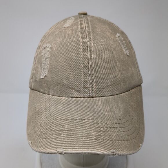David And Young Slideback Hat Tan One Size Adjustable Distressed 6 Panel - Picture 2 of 8